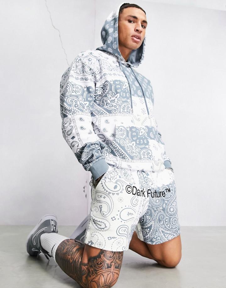 Asos Dark Future Set Relaxed Short With All Over Paisley Print In Blue-blues