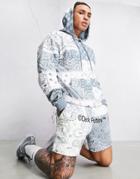 Asos Dark Future Set Relaxed Short With All Over Paisley Print In Blue-blues