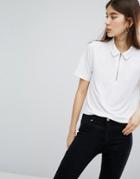 Dr Denim Polo Shirt With Zip - White