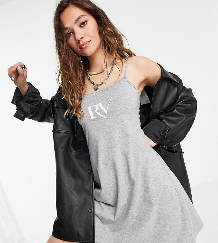 Reclaimed Vintage Inspired 90's Mini Cami Dress With Front Logo In Gray Heather-blues