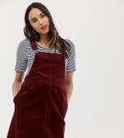 New Look Maternity Cord Buckle Pinny Dress In Burgundy - Brown
