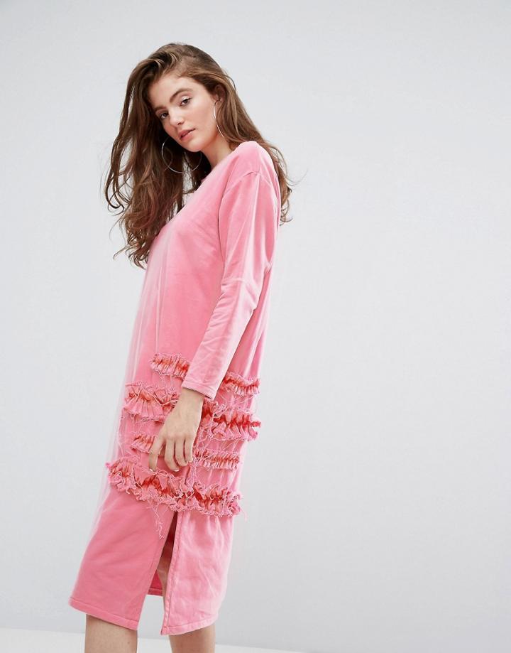 Typical Freaks Frilly Oversized Dress With Mesh-pink