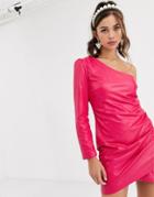 Collective The Label One Shoulder Pu Mini Dress In Fuschia