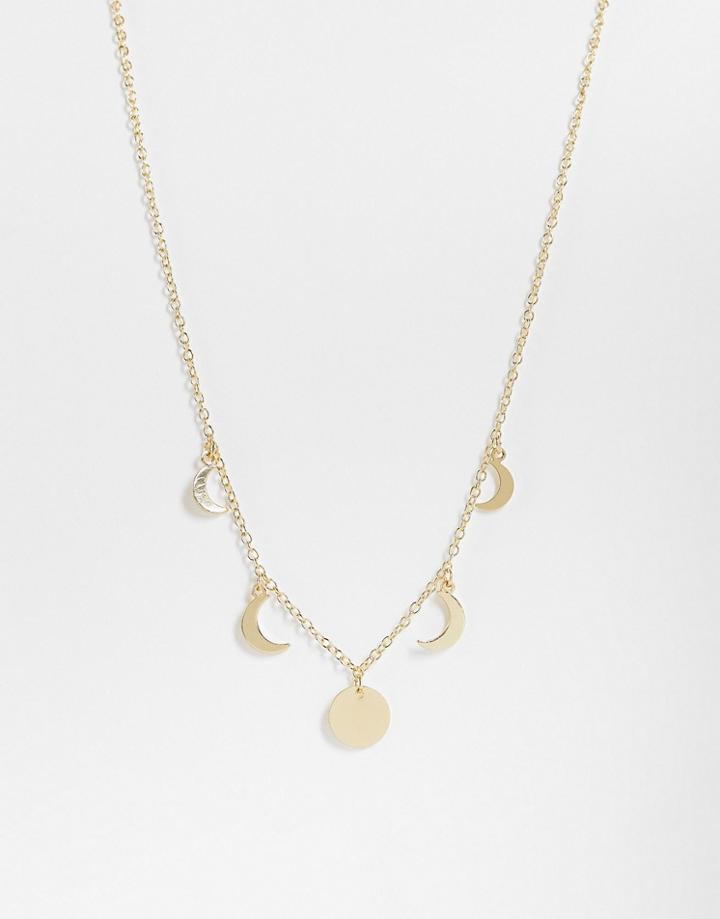 Designb Necklace With Moon And Disc Charms In Gold Tone