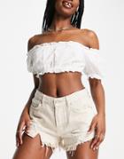 Free People Loving Good Vibrations Denim Distressed Shorts In Stone-neutral