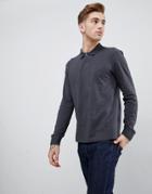 Original Penguin Chunky Rib Mouline Long Sleeve Polo Slim Fit Embroidered Logo In Dark Gray Marl - Gray