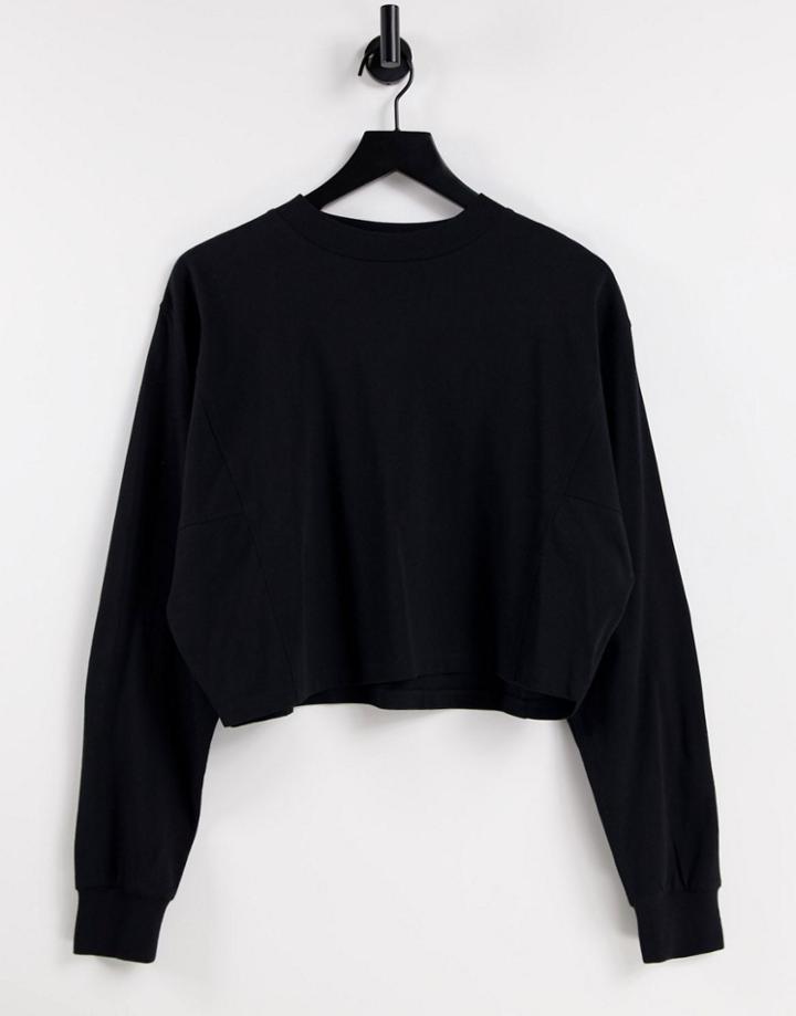 Asos Design Long Sleeve Boxy T-shirt With Seam Detail In Black