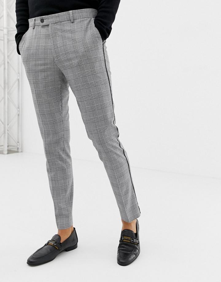 River Island Skinny Fit Smart Pants In Mono Check - Black