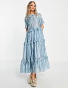 Sister Jane Tiered Smock Shirt Dress In Baby Blue