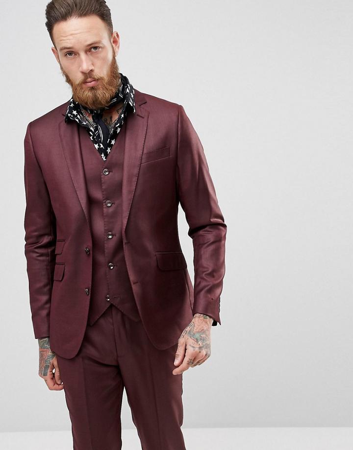 Devils Advocate Slim Fit Metallic Suit Jacket - Red