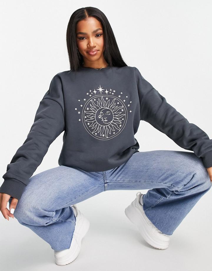 Asos Design Oversized Sweatshirt With Solstice Graphic In Charcoal-gray