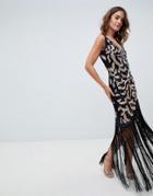 A Star Is Born Embellished Wrap Front Midi Dress With Asymmetric Hem In Black And Rose Gold - Multi