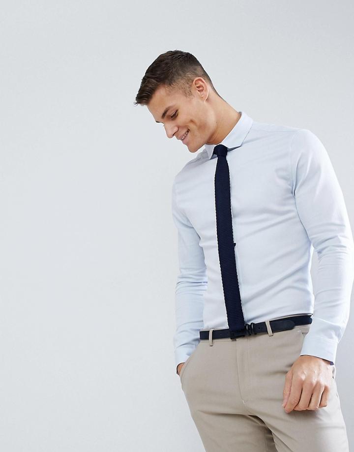 Asos Design Wedding Skinny Twill Shirt With Cutaway Collar In Blue - Blue