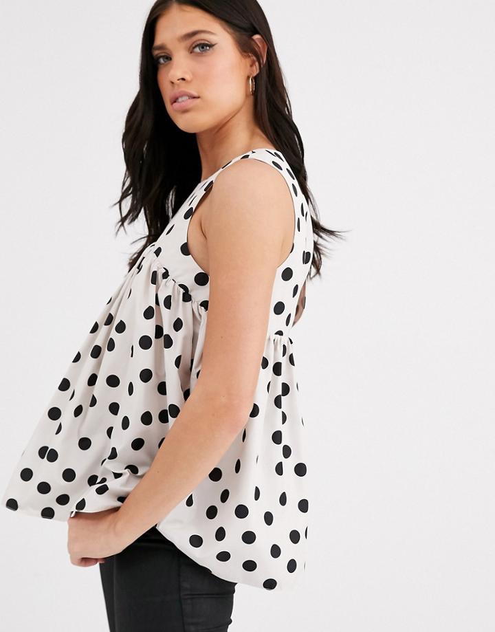 Asos Design Taffeta Smock Cami In Polka Dot - Multi