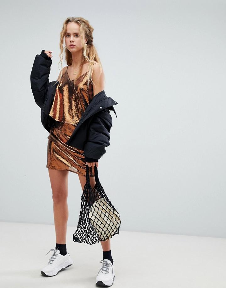 Weekday Sequin Mini Skirt In Copper - Multi
