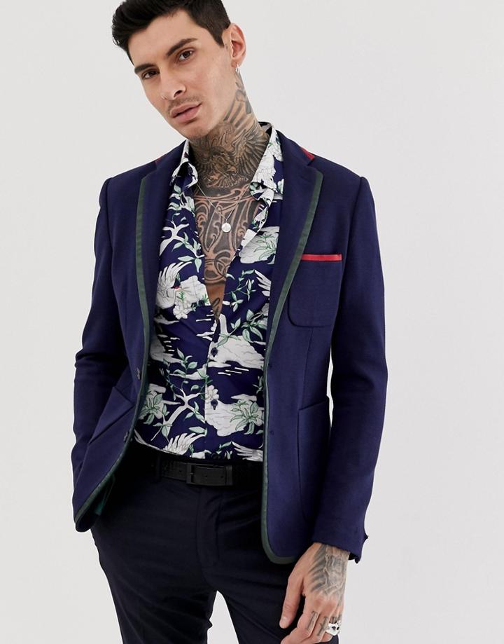 Devils Advocate Twill Tipped Blazer - Navy