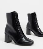 Asos Design Wide Fit Rylee Square Toe Lace Up Boots In Black
