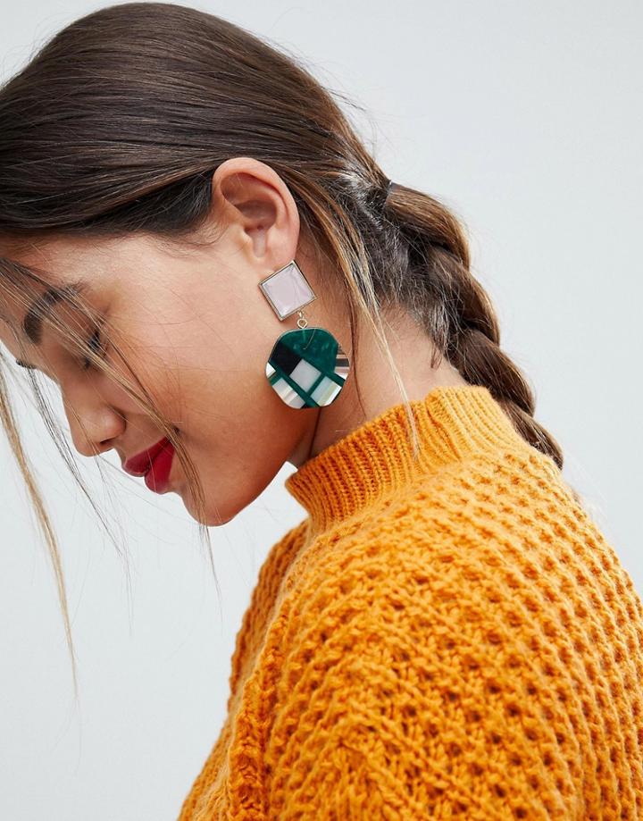Asos Square Jewel And Resin Disc Earrings - Gold