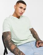 Asos Design Polo T-shirt In Green Heavyweight Slub