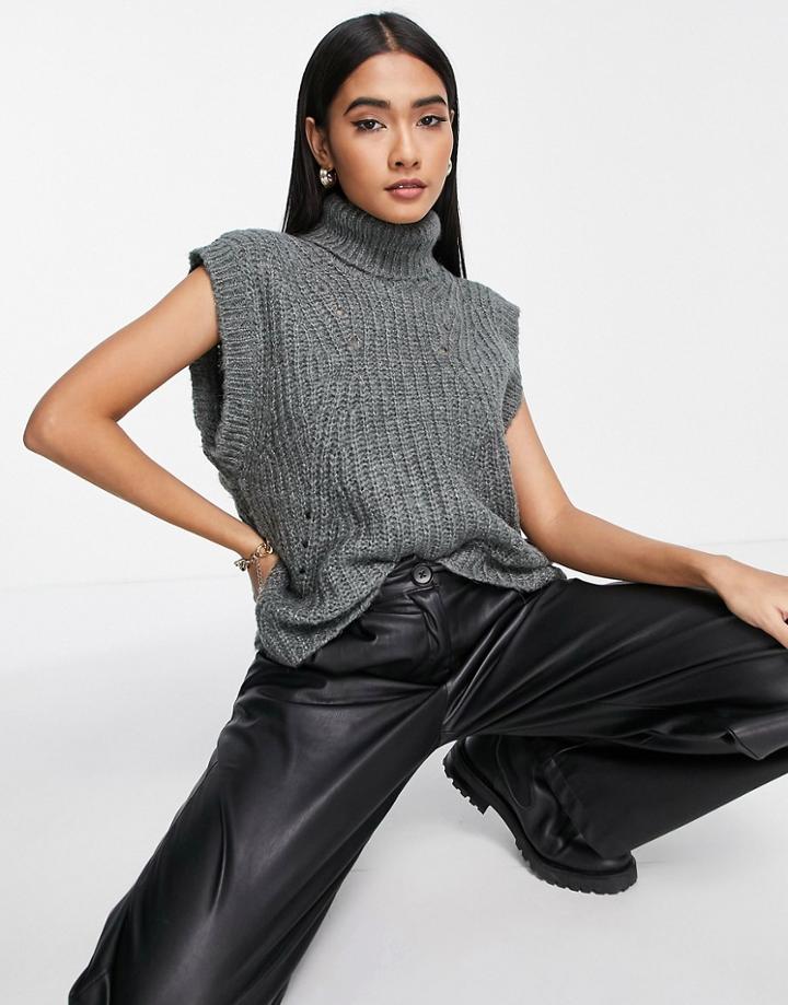 Vila Knit Sweater Vest With Roll Neck In Gray