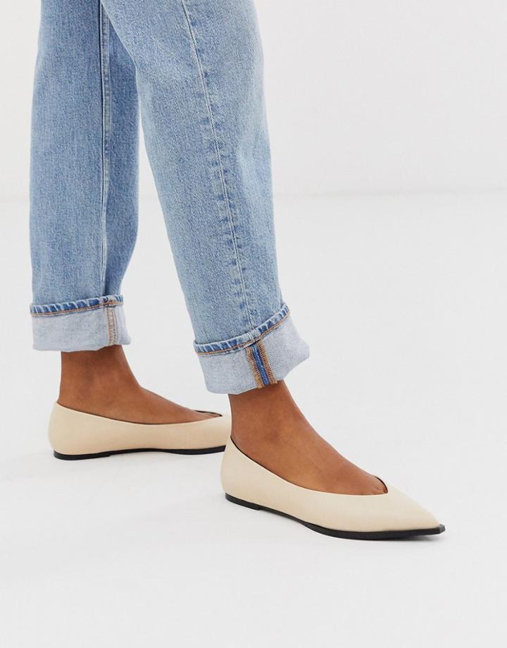 Asos Design Levels High Vamp Ballet Flats In Bone - Stone
