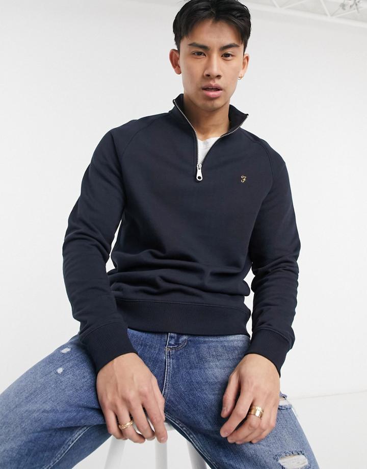 Farah Jim Half Zip Heather Organic Cotton Sweatshirt In Navy