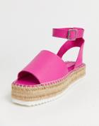 Asos Design Jacoba Leather Flatform Espadrilles In Magenta - Pink