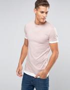 Asos Longline Muscle T-shirt With Contrast Cuff And Hem In Pink - Pink
