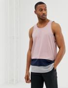 Asos Design Organic Longline Skater Tank With Contrast Color Block In Pink