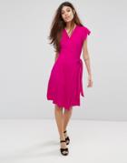 Warehouse Short Sleeve Wrap Front Dress - Pink