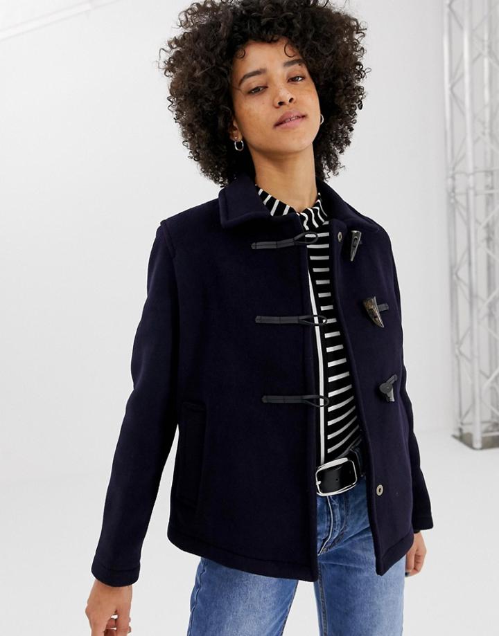 Gloverall Farlie Short Duffle Coat In Wool Blend - Navy