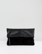 Asos Leather Soft Foldover Clutch Bag - Black