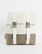 Rains Buckle Msn Backpack In Off White Color Block