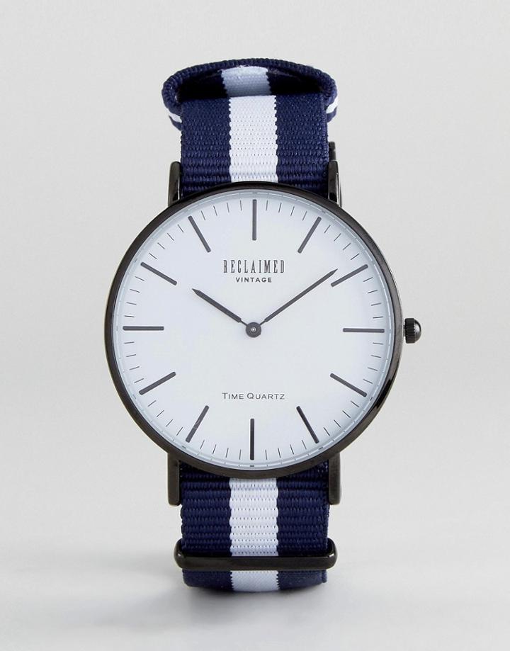Reclaimed Vintage Inspired Stripe Canvas Watch In Black - Black