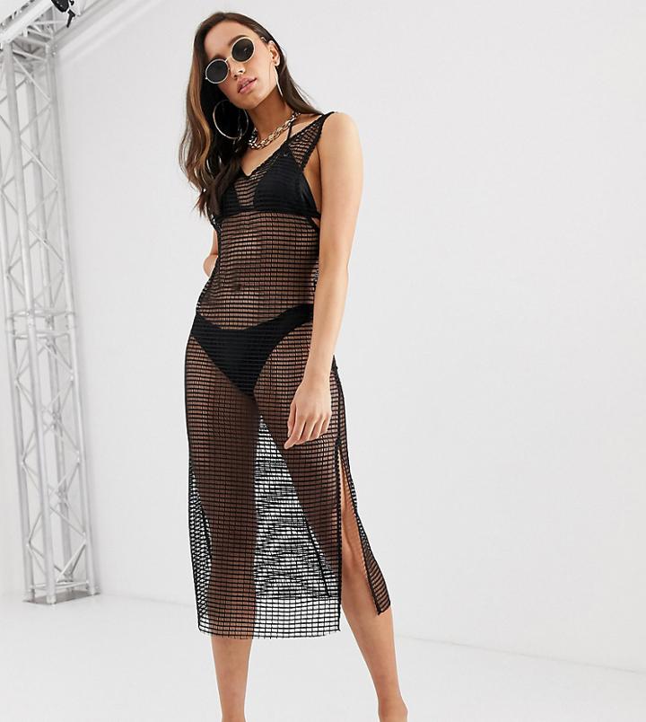 Asos Design Tall Jersey Fishnet Beach Cover Up - Black