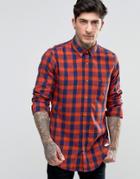 Scotch & Soda Shirt With Large Check In Regular Fit In Navy/orange - Navy