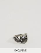 Reclaimed Vintage Skull Wing Ring In Silver - Silver