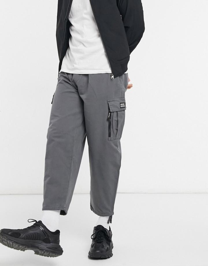 Bershka Cropped Cargo In Gray-grey