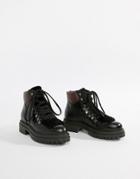 Kurt Geiger Regent Black Printed Leather Croc Effect Flat Lace Up Ankle Boots - Black