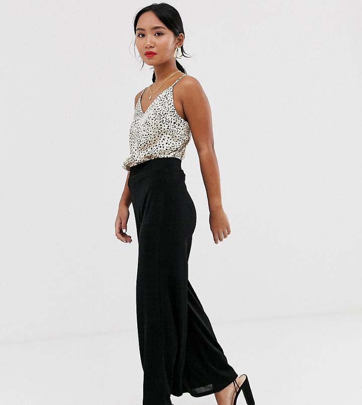 Asos Design Petite Textured Slinky Wide Leg Pants-black