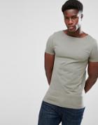 Asos Muscle Fit T-shirt With Boat Neck And Stretch In Green - Green