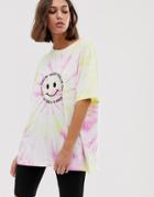 Weekday Feeling Good Slogan Oversized T-shirt In Pink And Yellow Tie Dye - Multi