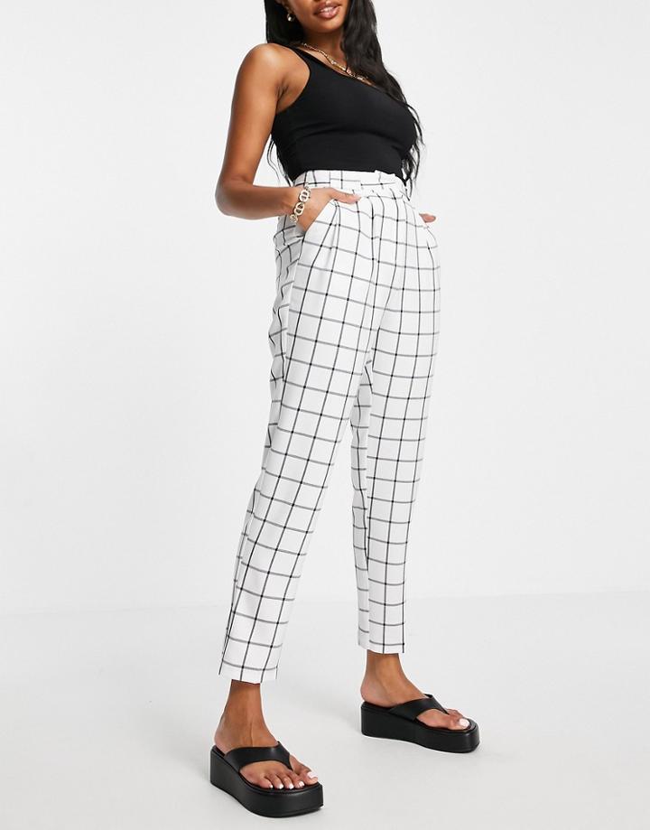 Asos Design Hourglass Tailored Smart Tapered Pants In Ivory Plaid-white