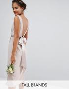 Tfnc Tall Wedding Wrap Midi Dress With Bow Back - Pink