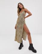 Motel Backless Maxi Dress In Animal Print-brown