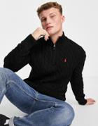 Polo Ralph Lauren Icon Logo Half Zip Cotton Cable Knit Sweater In Black