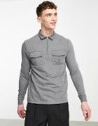 Asos Design Long Sleeve Polo T-shirt In Smart Gray Texture With Pockets