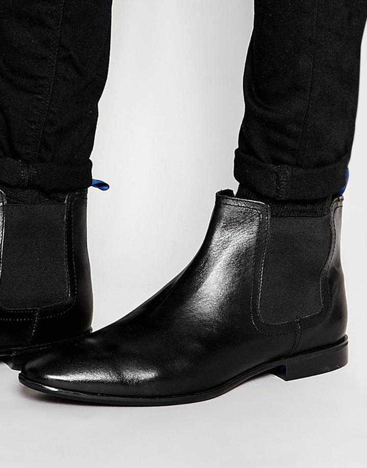 Asos Chelsea Boots In Black Leather With Blue Back Pull - Black