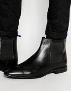 Asos Chelsea Boots In Black Leather With Blue Back Pull - Black