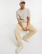 Pull & Bear Oversized T-shirt With Label Detail In Beige-neutral